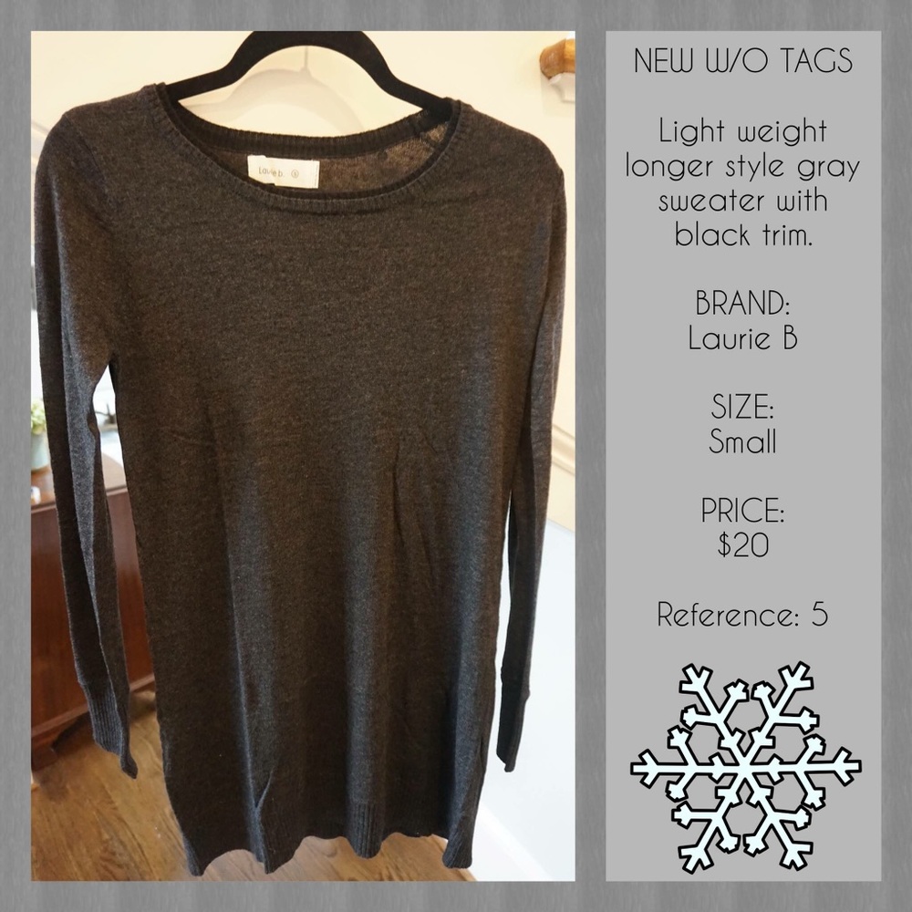 Grey Sweater with Black Trim New without tags.